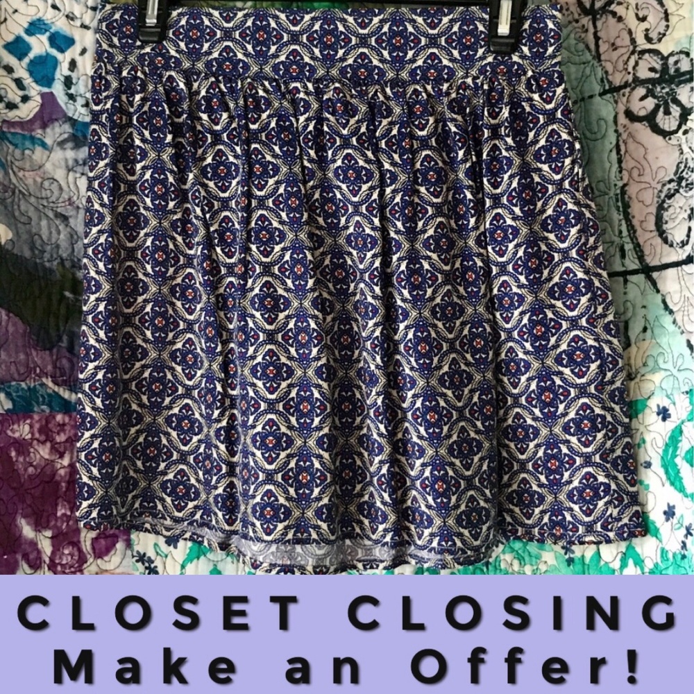 Living doll blue red cream patterned skirt